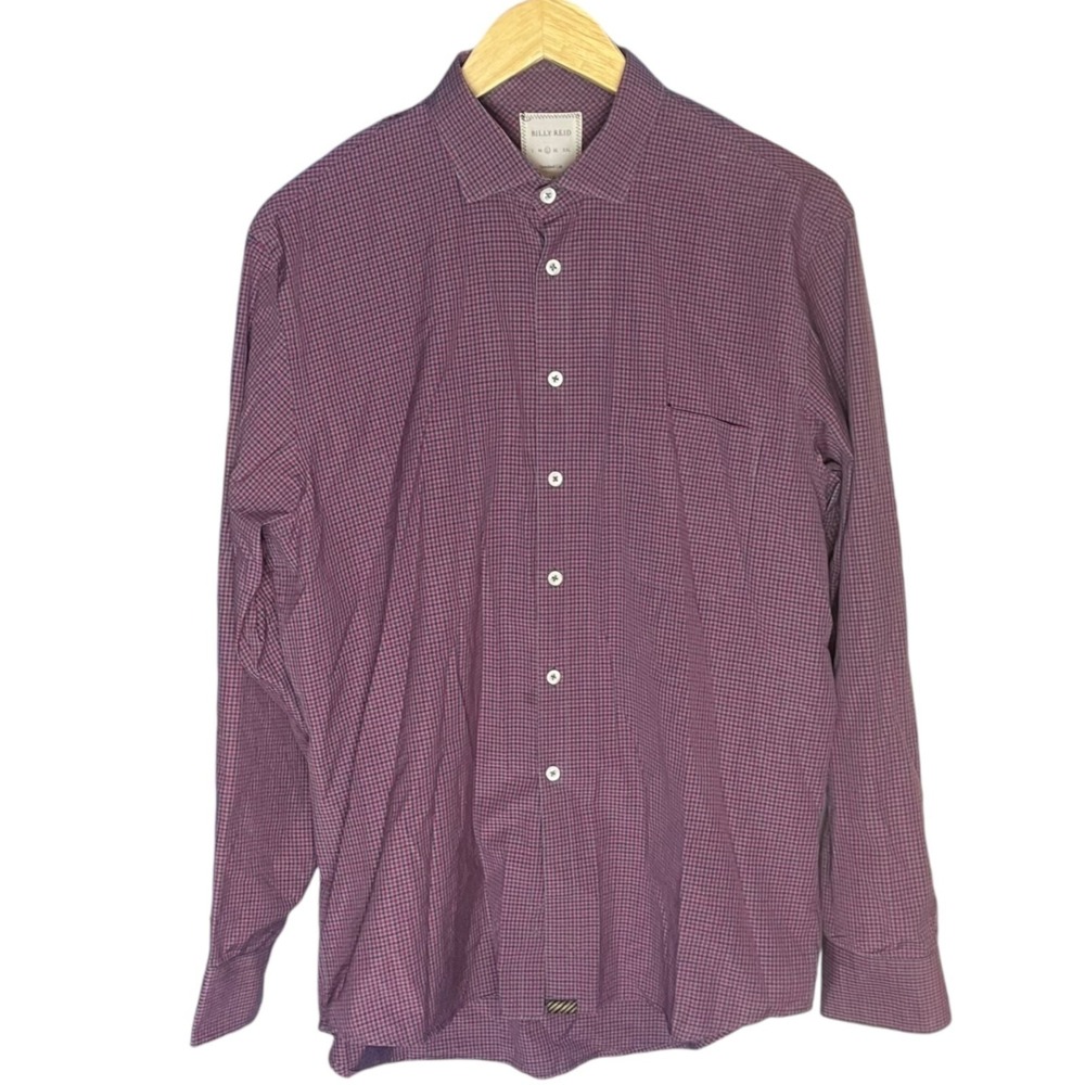 Billy Reid Standard Cut Men's Long‎ Sleeve Button Down Shirt Red Gingham Size L